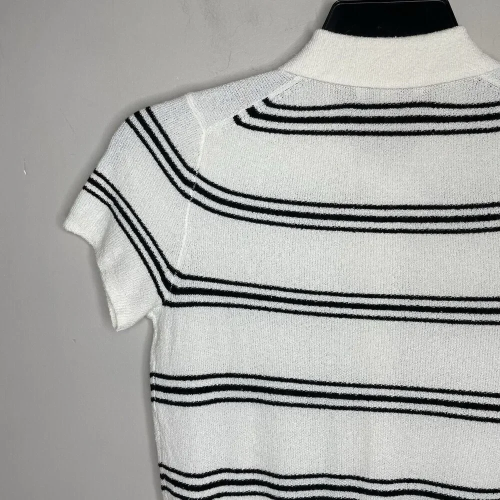 MADEWELL Sweater Women XS Polo Knit Tee NEW Ivory Stripe Short Sleeve NQ341 - Picture 7 of 14